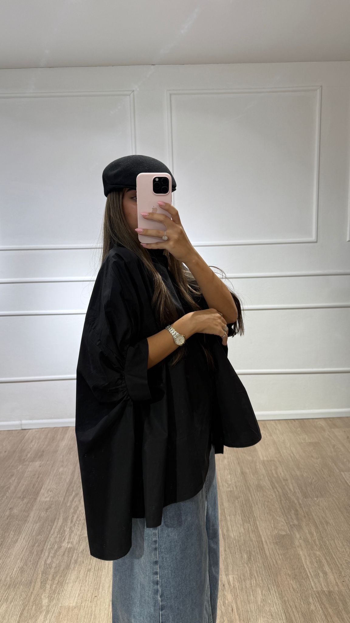 חולצה ארוכה אוברסייז שחורה