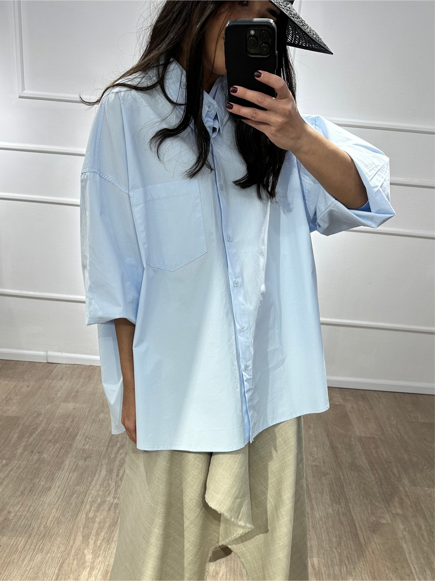 CHEMISE DOUBLE COL BLEU CIEL