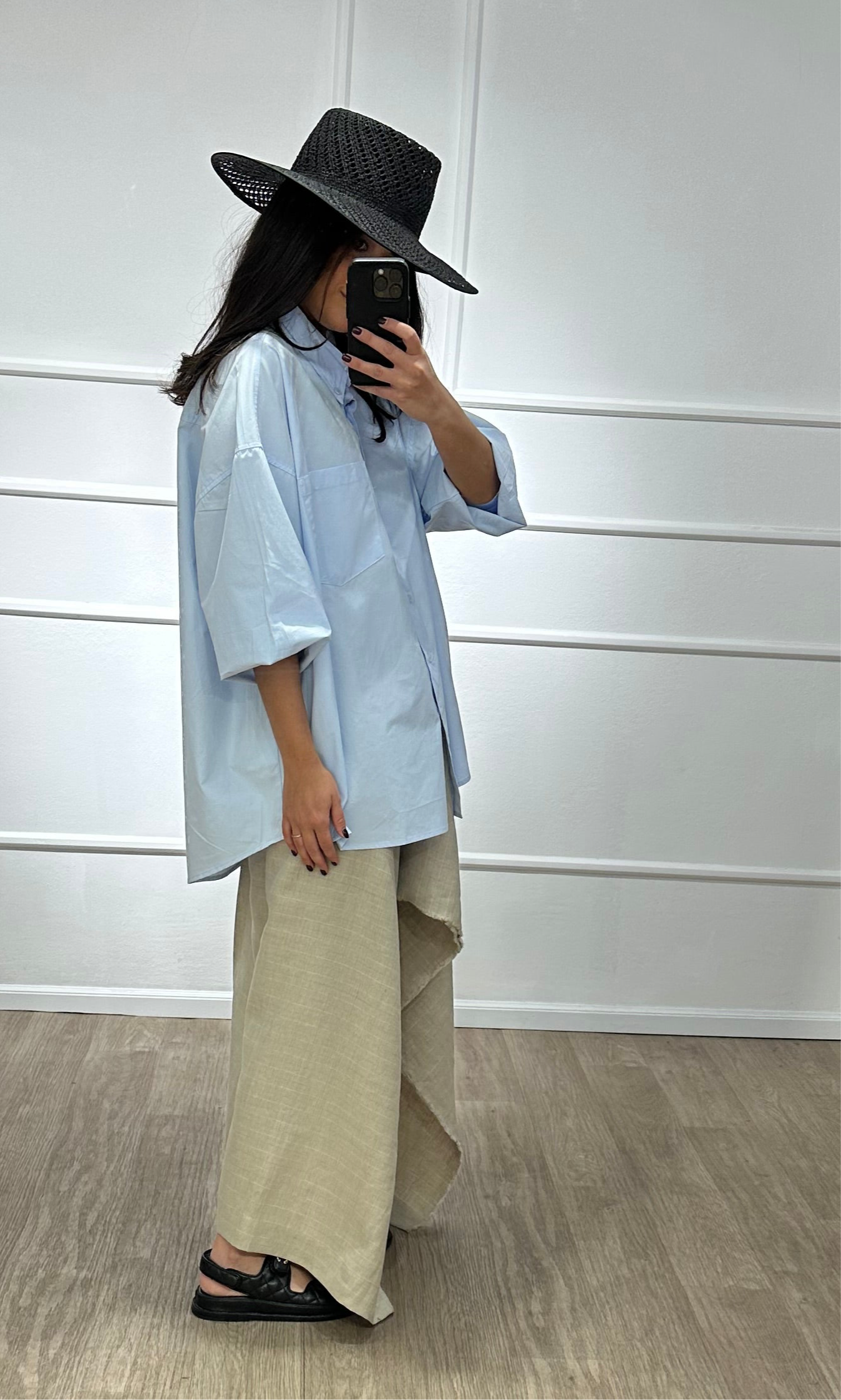CHEMISE DOUBLE COL BLEU CIEL