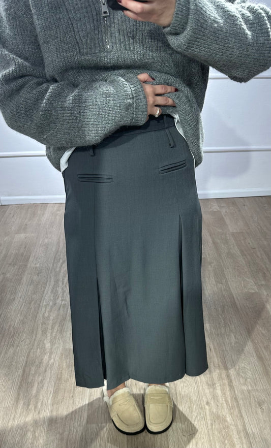 JUPE DOUBLE CEINTURE GRISE