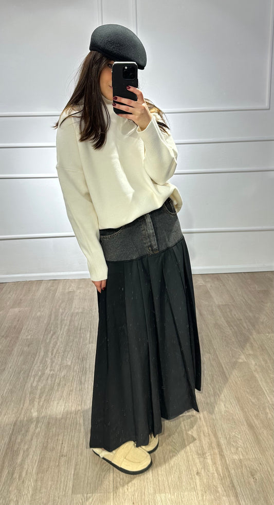 JUPE JEANS ET PLIS NOIR