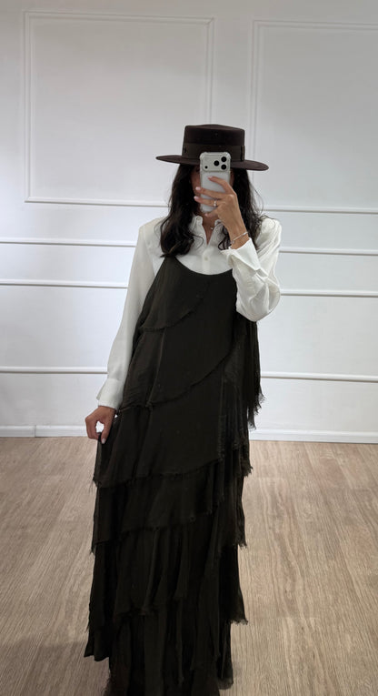 שמלה כתפיות קומות חומה