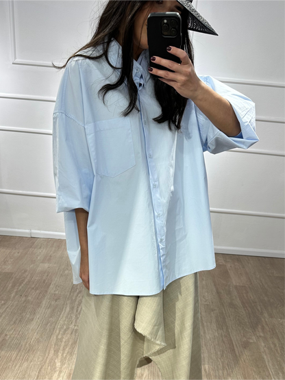 CHEMISE DOUBLE COL BLEU CIEL