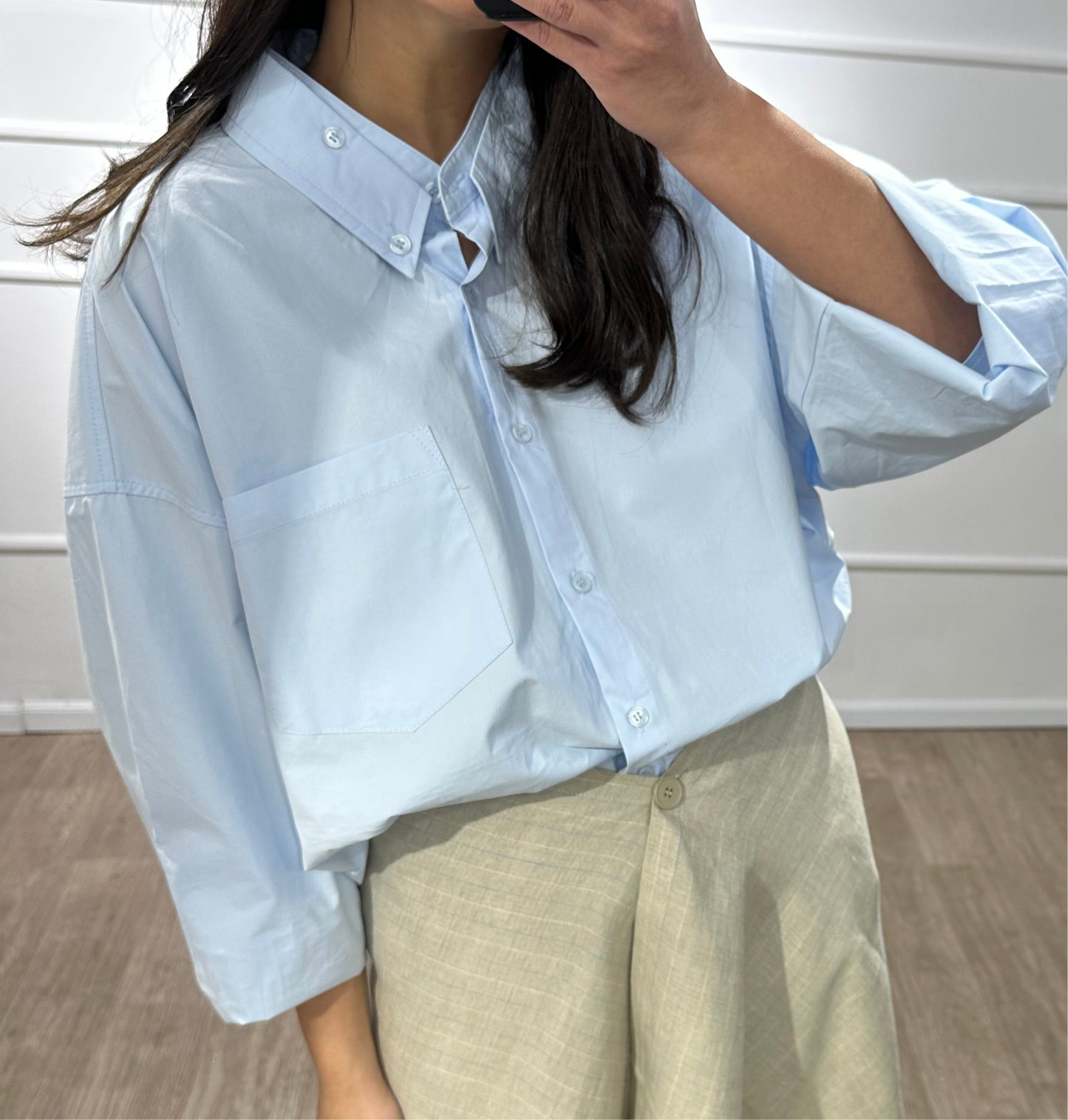 CHEMISE DOUBLE COL BLEU CIEL