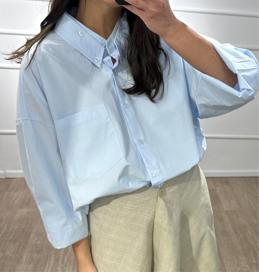 CHEMISE DOUBLE COL BLEU CIEL