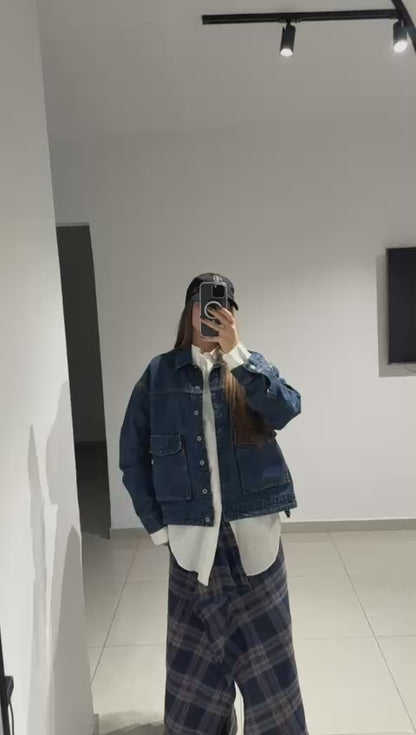 חצאית אי סימטרית משובצת כחולה 100% צמר