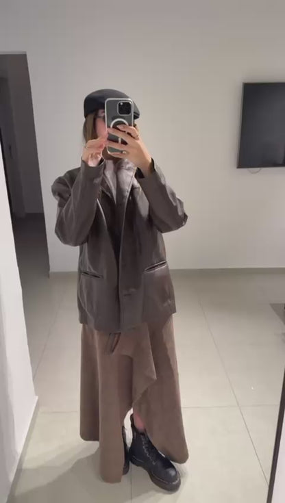 חצאית אי סימטרית משובצת חומה